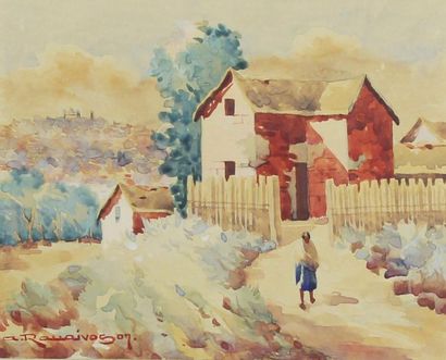 RANAIVASON (?) (Ecole malgache du XXe siècle) Vues de village animé.
Deux aquarelles...
