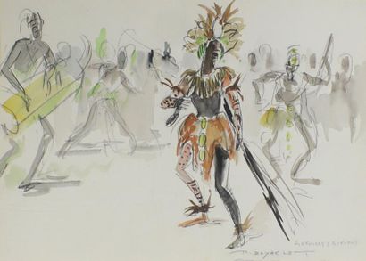 Paul DAXHELET (1905 - 1993) Les Ekondas (bikuru).
Aquarelle signée, annotée et titrée...