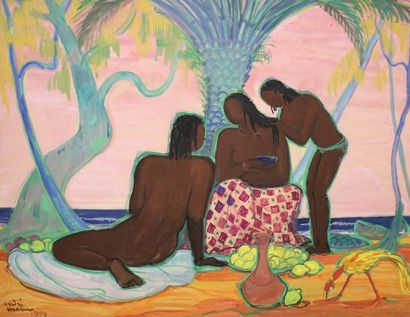 André MAIRE (1898 - 1984) Trois nus sur la plage à Madagascar.
Gouache signée datée...