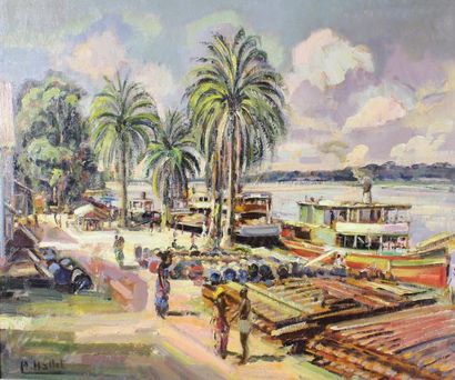 André HALLET (1890 - 1959) Port d'Albertville, Lac tanganyka, vers 1934/1935.
Huile...