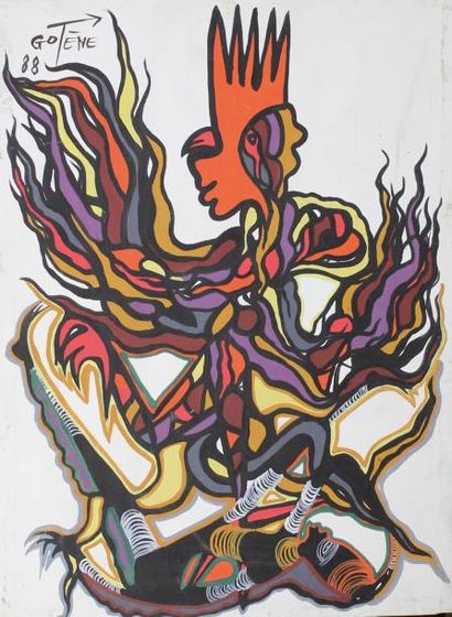 MARCEL GOTENE 1939 - 2013) Personnage enflammé stylisé.
Gouache sur toile signée...