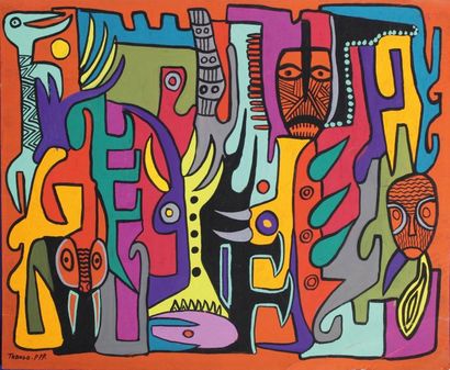 François THANGO (1936 - 1981) Composition abstraite.
Gouache sur papier signé «PPP»...