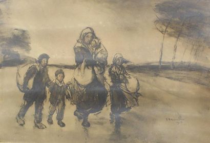 THÉOPHILE ALEXANDRE STEINLEN (1859 - 1923) Le coup de vent.
Lithographie signée dans...