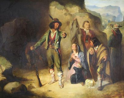 LÉOPOLD ROBERT (1794 - 1835) Les brigands.
Huile sur toile monogrammée en bas à droite.
71...