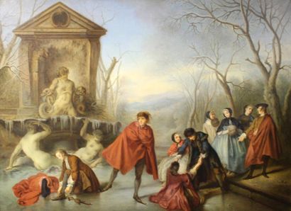 NICOLAS LANCRET (1690 - 1743) (D'APRÈS) Les patineurs.
Huile sur toile.
55 x 74 ...