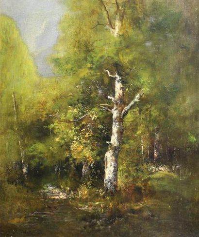 LÉON RICHET (1847 - 1907) (ATTRIBUÉ À) Un val en forêt.
Huile sur toile signée en...