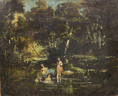 CAMILLE JOSEPH ETIENNE ROQUEPLAN (1800/03 - 1855) Trois baigneuses.
Huile sur toile...