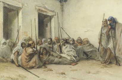 JAN FRANS PORTAELS (1818 - 1895) Scène de rue au Maroc.
Aquarelle signée et située...