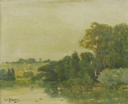 Hippolyte Camille DELPY (1842 - 1910) Barque sur la rivière.
Huile sur panneau signé...