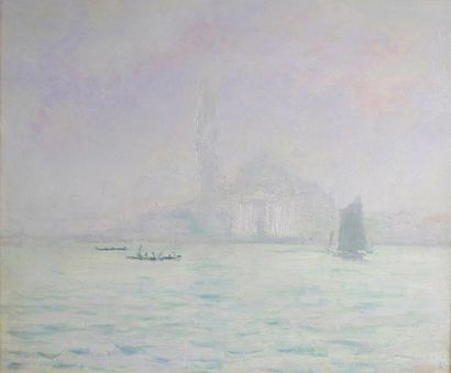 André BARBIER (1883 - 1970) Venise, le Grand Canal.
Huile sur papier fort marouflé...