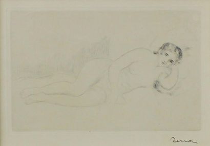 Pierre-Auguste RENOIR (1841-1919) Femme nue couchée tournée à droite.
Pointe sèche...