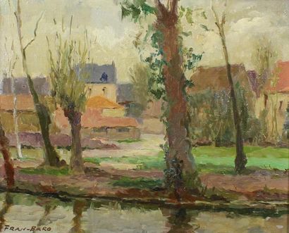 FRAN-BARO (1926 - 2000) Paysage de Sologne à Mehun-sur-Yevre.
Huile sur toile signée...