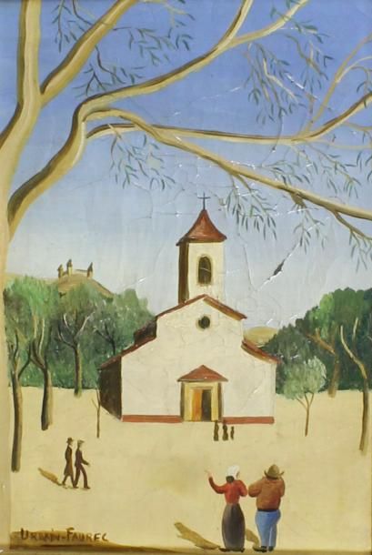 URBAIN FAUREC (XXe siècle) Eglise de Porquerolles.
Huile sur toile signée en bas...