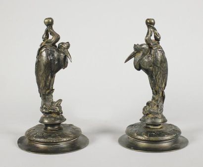 Auguste Nicolas CAIN (1821 - 1894) Les marabouts.
Paire de bronze à patine brun nuancé...
