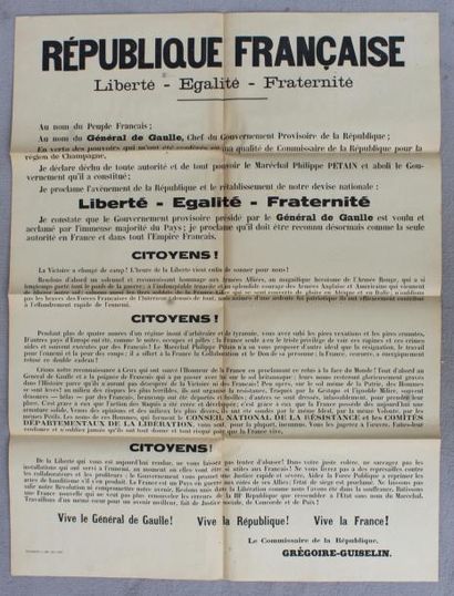 null Déclaration du Commissaire de la République, Grégoire-Guiselin.
Affiche imprimée....