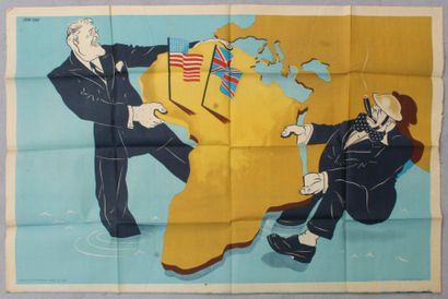 null Roosevelt et Churchill se partageant l'Afrique. Illustration signée «Jean Fort»...