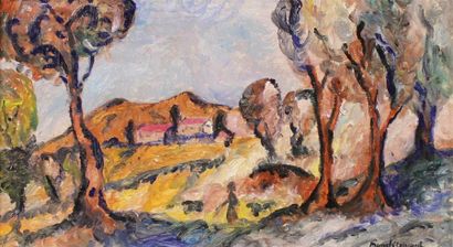 Marcel ARNAUD (1877-1956) Paysage de Provence aux toits rouge.
Huile sur panneau...