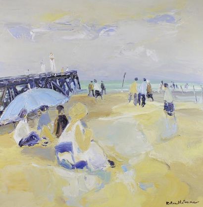 Roland LEFRANC (1931 - 2000) La plage de Trouville.
Huile sur toile signée en bas...