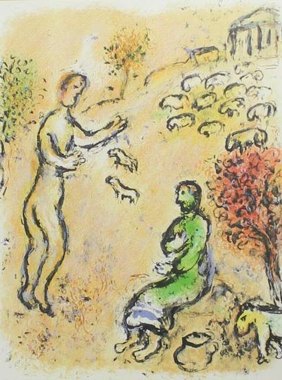 Marc CHAGALL (d'après) (1887-1985) Ulysse et Eunée.
Reproduction en couleur.
Au dos...