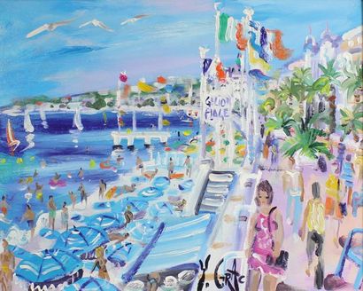 Yvon GRAC (né en 1945) Joies de la plage niçoise.
Huile sur toile signée en bas à...