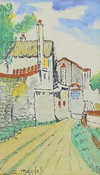 Elisée MACLET (1881 - 1962) A Montmartre.
Aquarelle signée.
16 x 9,5 cm