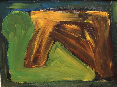 Eugène BRANDS (1913 - 2002) Composition abstraite.
Huile sur panneau contreplaqué...