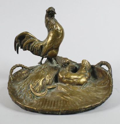 Auguste Nicolas CAIN (1821-1894) Vide poche à la famille de poules.
Epreuve en bronze...