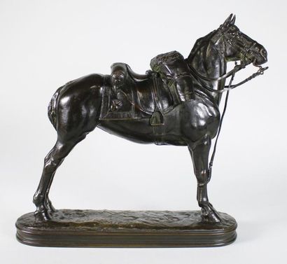 EMMANUEL FREMIET (1824 - 1910) Cheval d'armes d'officier.
Epreuve en bronze à patine...