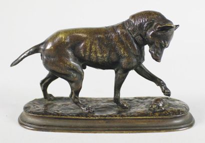 Jules moigniez (1835 - 1894) Chien à la tortue.
Epreuve en bronze à patine brun nuancé....