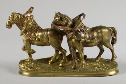 Pierre-Jules MENE (1810 - 1879) Deux chevaux de trait.
Epreuve en bronze à patine...