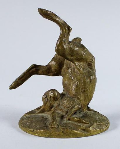 Charles PAILLET (1871 - 1937) Lièvre en cabriolet.
Epreuve en bronze à patine brun...