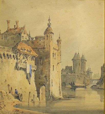 William Henry HARRIOTT (? - 1839) Vue de ville.
Aquarelle sur papier.
22,5 x 20 ...