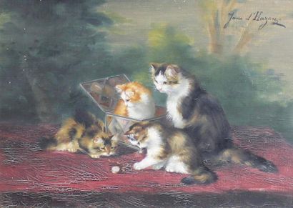 Jane DE HAZON DE SAINT-FIRMIN (1874-?) L'heure des chats et Chats dans la paille.
Deux...