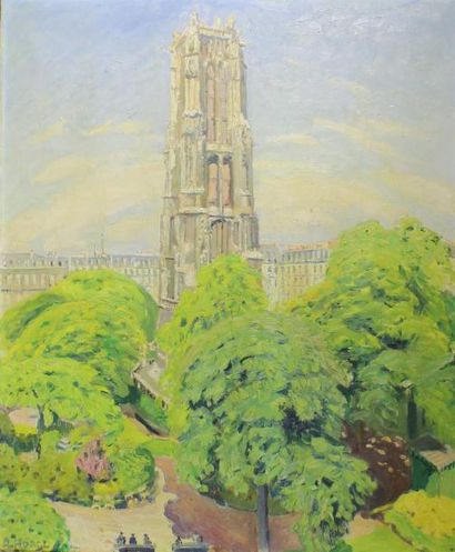 Albert HOREL (1876 - 1964) La tour Saint Jacques à Paris.
Huile sur toile signée...