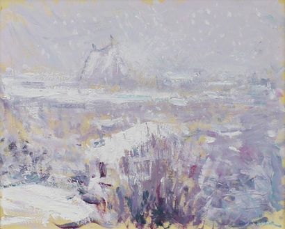André BARBIER (1883 - 1970) Toits de Paris sous la neige.
Huile sur carton signé...