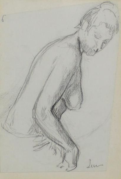 Maximilen LUCE (1858 - 1941) Etude de nu.
Pierre noire sur papier découpé.
Signé...