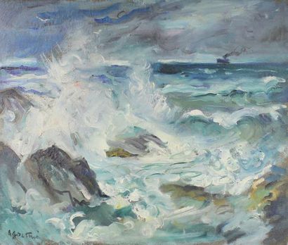 Max AGOSTINI (1914 - 1997) Tempête en mer.
Huile sur toile.
38 x 55 cm