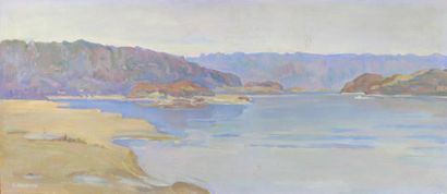 Eduard KHOROSHY (né en 1931) La Volga.
Huile sur toile.
35 x 80 cm