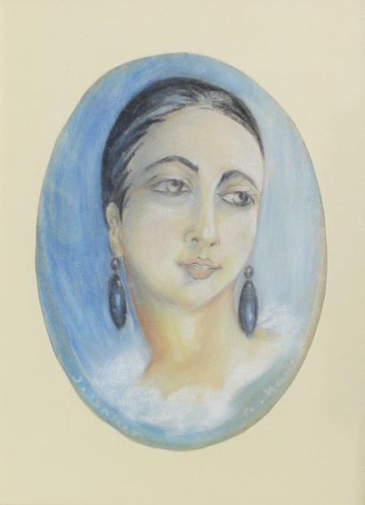 Anne KALVI (1878 - 1970) Portrait présumé de Joséphine Baker.
Pastel signé en bas...