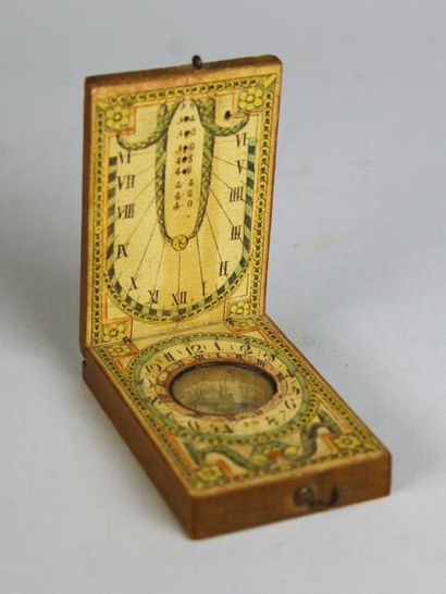 null Cadran solaire diptyque en bois, portatif, dit «Cadran de Nuremberg», les quatre...