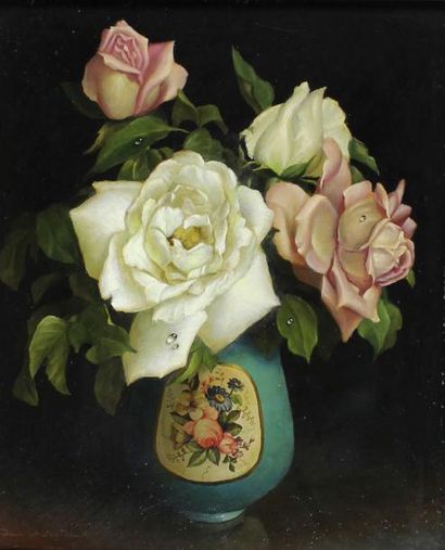 Irène KLESTOVA (1908 - 1989) Fleurs.
Huile sur isorel signé en bas à droite.
47 x...