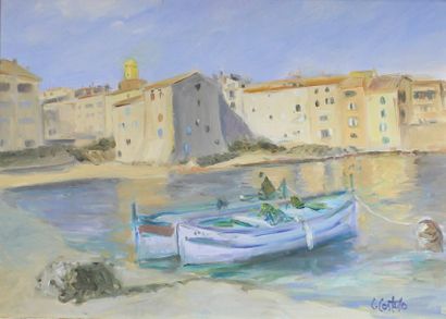 C. COSTELLO (xxe siècle) Le port de Saint-Tropez.
Huile sur toile.
46 x 65 cm.