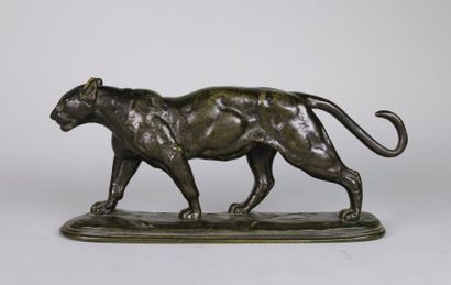 Paul Édouard DELABRIERRE(1829 - 1912) La Panthère.
Epreuve en bronze à patine brun...