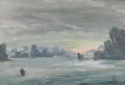 Alexander Evgenevich IACOVLEFF (1887 - 1938) Coucher de soleil sur la Baie d'Halong,...