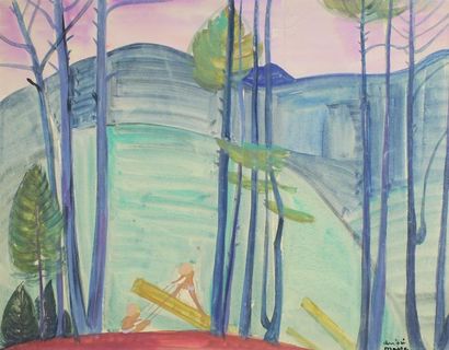 André MAIRE (1898 - 1984) Les scieurs en forêt.
Gouache signée en bas à droite.
Vue:...