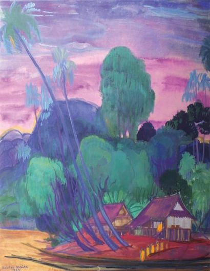 André MAIRE (1898 - 1984) Un village au bord du Mekong.
Gouache signée et datée 1952...