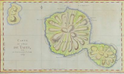 James COOK Carte de l'isle de Tahiti, 1769.
Gravure réhaussée.
25 x 42 cm.