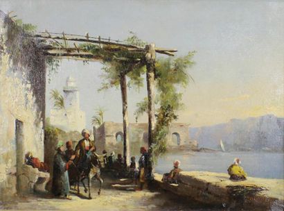 Prosper Georges Antoine MARILHAT (1811-1847) Mosquée au bord d'un fleuve.
Huile sur...