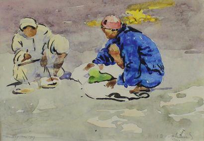 JEAN BOUCHAUD (1891 - 1977) Scène de marché à Tunis, 17 mai 1919.
Aquarelle signée...