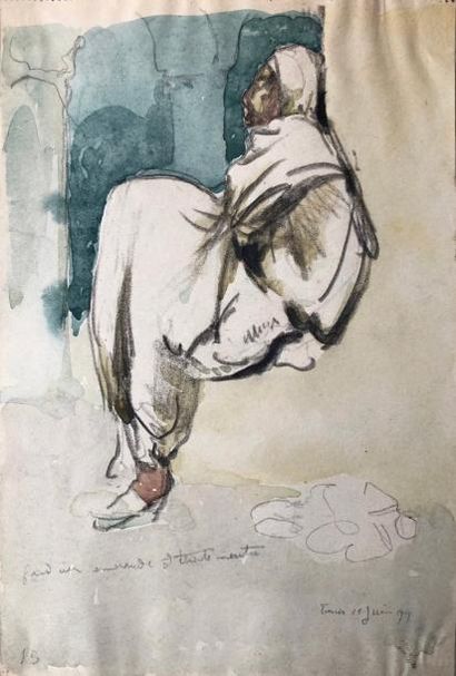 JEAN BOUCHAUD (1891 - 1977) L'arche à la mosquée de Tunis, 11 juin 1919.
Aquarelle...